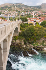 Naklejka premium View of the Carinski Bridge and the Neretva River in Mostar. Bosnia and Herzegovina
