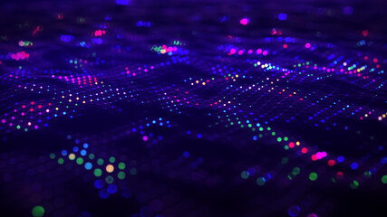 Obraz premium Abstract background with glowing particles. Digital moving wave. 3d rendering.