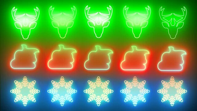Hai vinto questo Natale, con simboli di renne, sacco e fiocchi di neve di luci al neon a intermittenza.