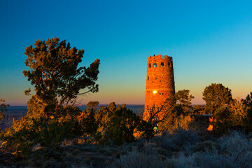 Desert View Watchtower or Indian Watchtower at Desert View, Grand Canyon National Park, Arizona, Usa, America