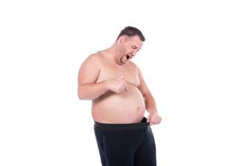 Obraz premium Funny fat man. Male problems.