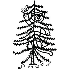 illustration of a cat with a christmas tree