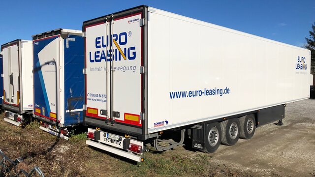 Munich, Germany - Nov. 22, 2020: Euro-Leasing truck trailers at a service center facility. 
