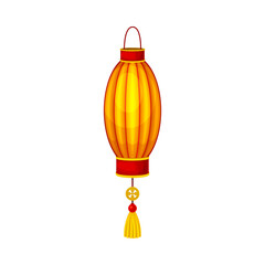 Yellow Chinese Lantern Made of Paper or Silk with Candle Inside Vector Illustration