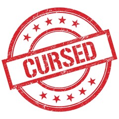 CURSED text written on red vintage stamp.