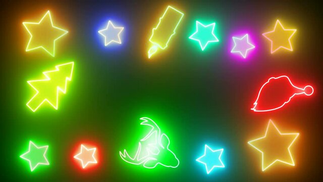 Simboli de Natale con luci al neon a intermittenza.