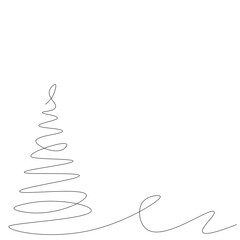 Christmas background with tree line drawing. Vector illustration