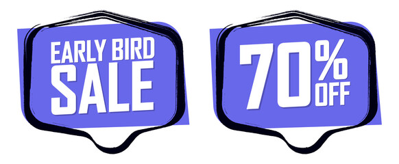 Early Bird Sale, 70% off, banners design template, discount tags, vector illustration