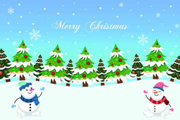 Christmas and New Year background with winter landscape.For posters, Banners,Christmas card.Vector illustration	
