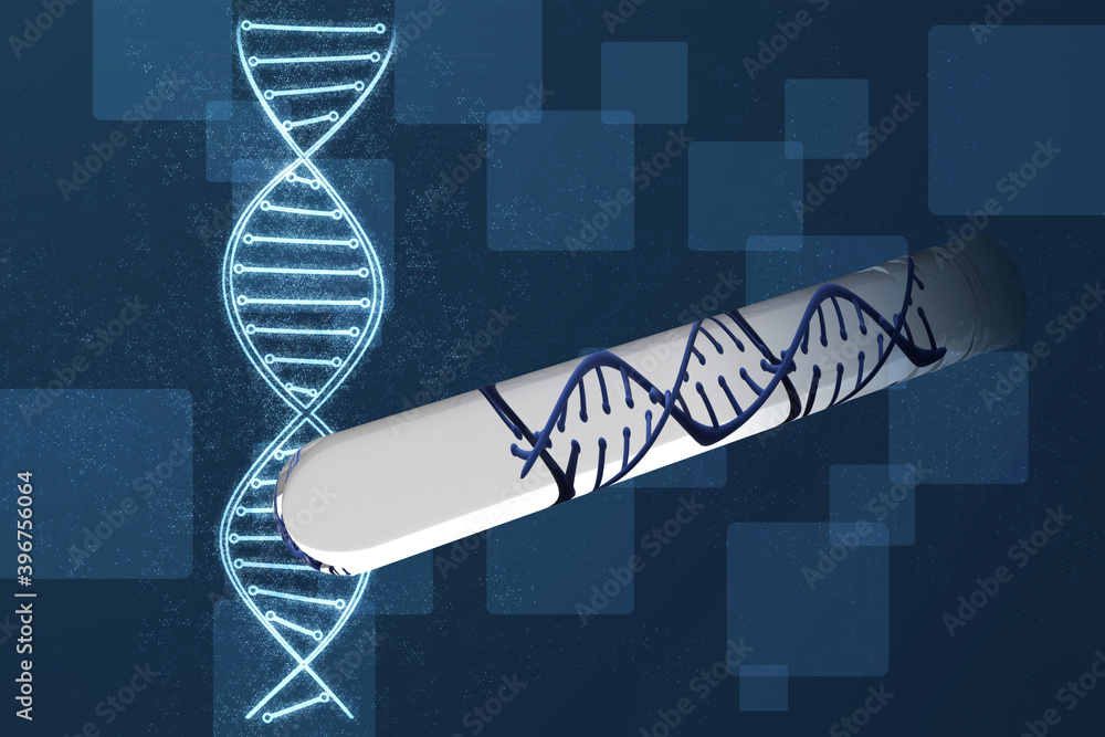 Poster 3d render of dna structure, abstract background