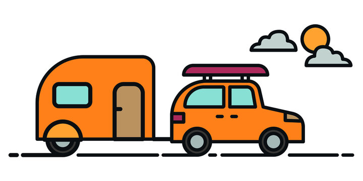 Car and trailers caravan isolated. Vector flat style illustration.