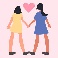 Illustration of an Couple Relationship of Lesbians Holding Hands