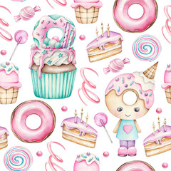 Watercolor kids birthday pattern 