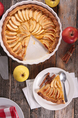 apple pie slice on wood background