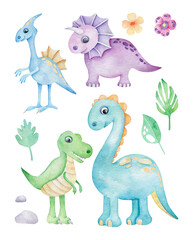Obraz na płótnie Canvas Set of funny cartoon dinosaurs
