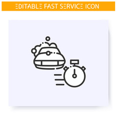 Fast car washing line icon. Express car wash. Vehicle cleaning express service. Quick services, short term, rapid work, time management concept. Isolated vector illustration. Editable stroke