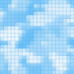 Seamless rounded pixel art clouds texture. Vector blue sky background