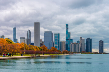 Fototapeta na wymiar Chicago City skyline view in Illinois of USA