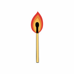 A burning match isolated on a white background. Vector illustration on the theme of fires.