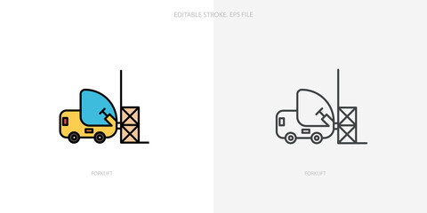 Forklift icon for your website, logo, app, UI, product print. Forklift concept flat Silhouette vector illustration icon. Editable stroke icons set