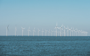 Offshore wind farm Windpark Noordoostpolder near Urk, Flevoland, The Netherlands. 