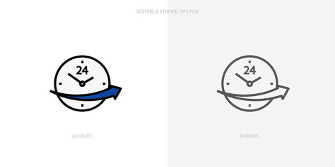 24 hours icon for your website, logo, app, UI, product print. 24 hours concept flat Silhouette vector illustration icon. Editable stroke icons set