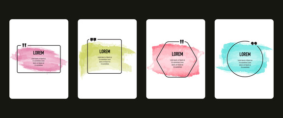 Quote frames blank templates set. Text in brackets, citation empty speech bubbles, quote bubbles. Text box isolated on water color background. Vector illustration.