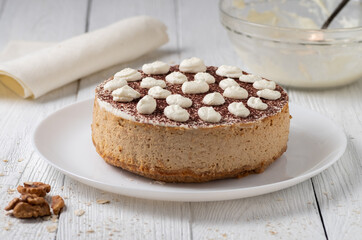 Delicious cheesecake with cream cheese and cocoa.
