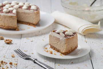 Delicious cheesecake with cream cheese and cocoa.