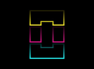 Fototapeta premium O letter vector desing, Cmyk color font logo. Dynamic split blue, pink, yellow color on black background. For social media,design elements, creative poster, web template and more