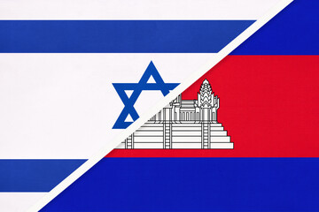 Israel and Cambodia or Kampuchea, symbol of national flags from textile.