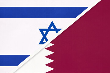 Israel and Qatar, symbol of national flags from textile.