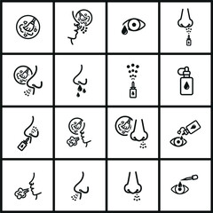 Vector image. Collection of different dust allergy icons.