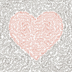 Floral doodle seamless pattern with heart shape. Vector illustration.