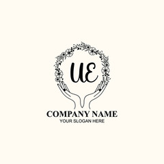 Initial UE Handwriting, Wedding Monogram Logo Design, Modern Minimalistic and Floral templates for Invitation cards