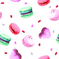 vector seamless pattern with macarons cakes