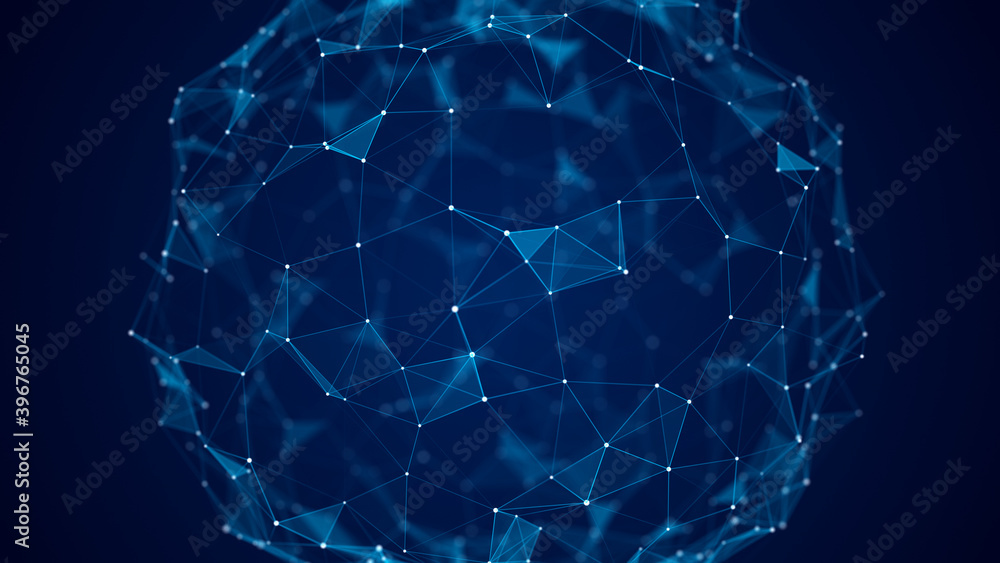 Aufkleber technology blue sphere with connecting dots, triangles and liles. digital abstract network structure