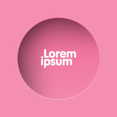 Vector realistic illustration of pink paper with shadow, round shaped hole on color background with frame for text or photo
