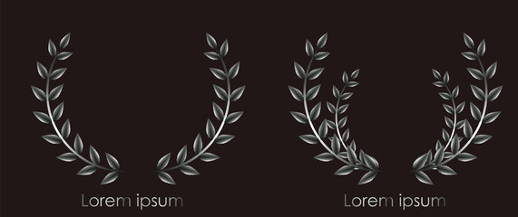 Laurel wreath logo design. Reflective silver color. Place for text. Vector