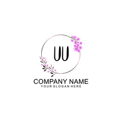 Initial UU Handwriting, Wedding Monogram Logo Design, Modern Minimalistic and Floral templates for Invitation cards