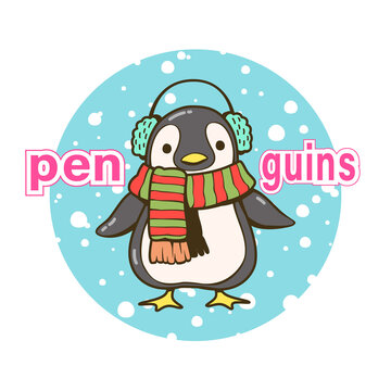 Cute penguin cartoon character wearing headphones. Vector illustration. This cute element object design for wallpaper, web page background, card, banner design and more.