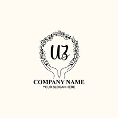 Initial UZ Handwriting, Wedding Monogram Logo Design, Modern Minimalistic and Floral templates for Invitation cards