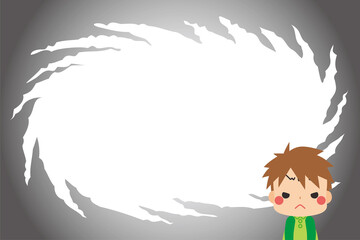 Fototapete 声と拳を震わせて深い怒りで半狂乱の小さな男の子と物々しい漫画風背景 邪念 吹き出し ぽこたぽこ