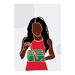 Gift Box, Present Box Vector Art Illustration. Birthday gift.  African woman
