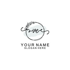 Initial VE Handwriting, Wedding Monogram Logo Design, Modern Minimalistic and Floral templates for Invitation cards