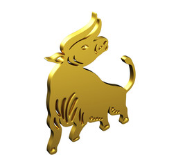 Gold Cow icon isolated on white background. 3d illustration 3D render