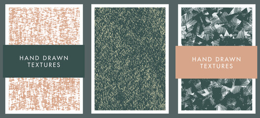 Set of abstract backgrounds and hand drawn textures. Vector illustration.