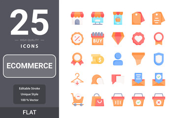 Ecommerce icon pack for your web site design, logo, app, UI. Ecommerce icon flat design. Vector graphics illustration and editable stroke. EPS 10.