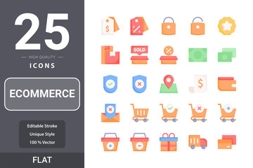 Ecommerce icon pack for your web site design, logo, app, UI. Ecommerce icon flat design. Vector graphics illustration and editable stroke. EPS 10.