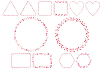 Pink sweet pea wreath, great design for wedding, birthday, anniversary greeting card. Beautiful botanical template on white backdrop. Circle, triangle, square shape frame.